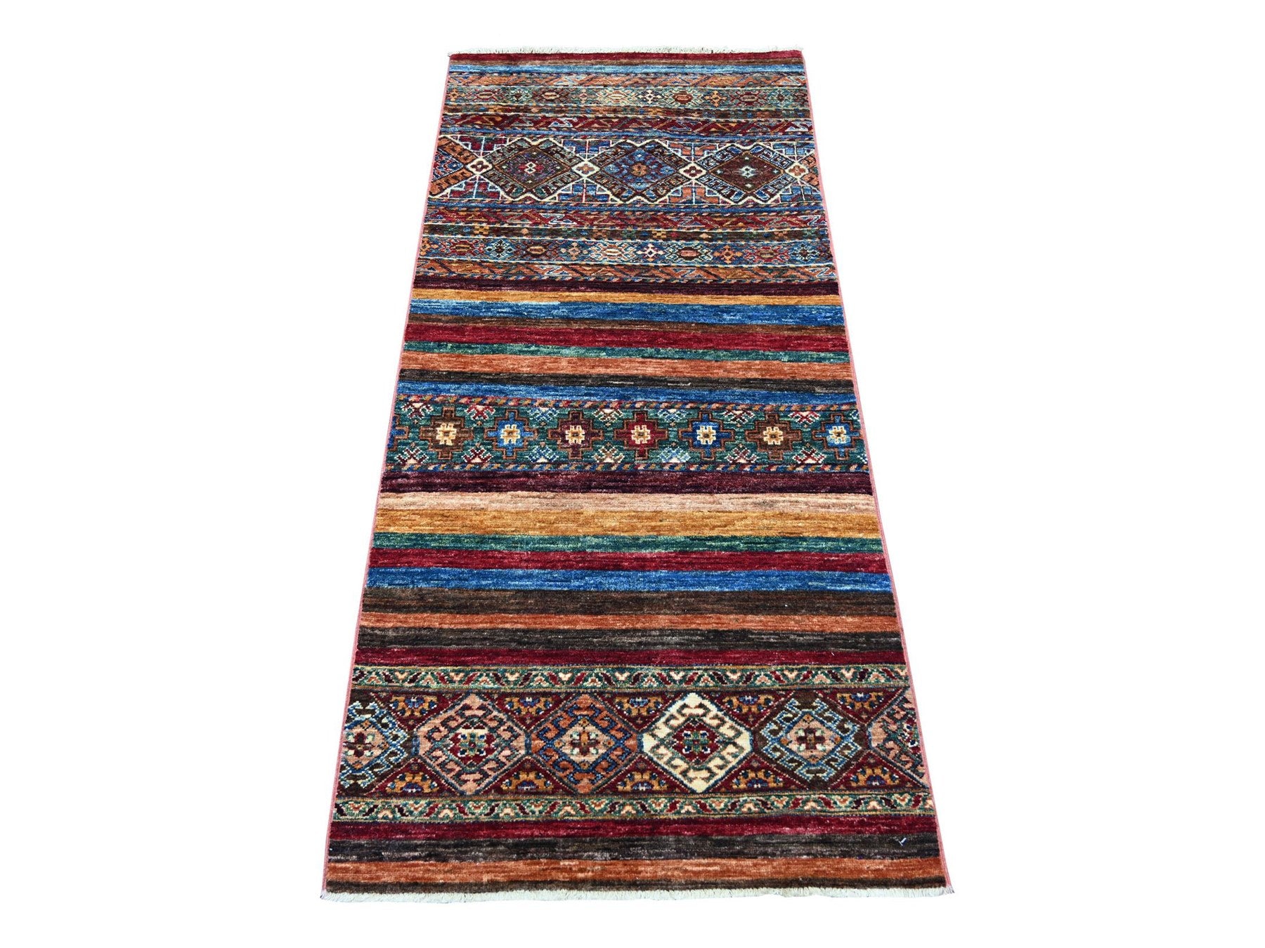 Kazak Tribal & Geometric hand-knotted wool runner in Multicolored, 2'8" x 6'1" — SKU O022772
