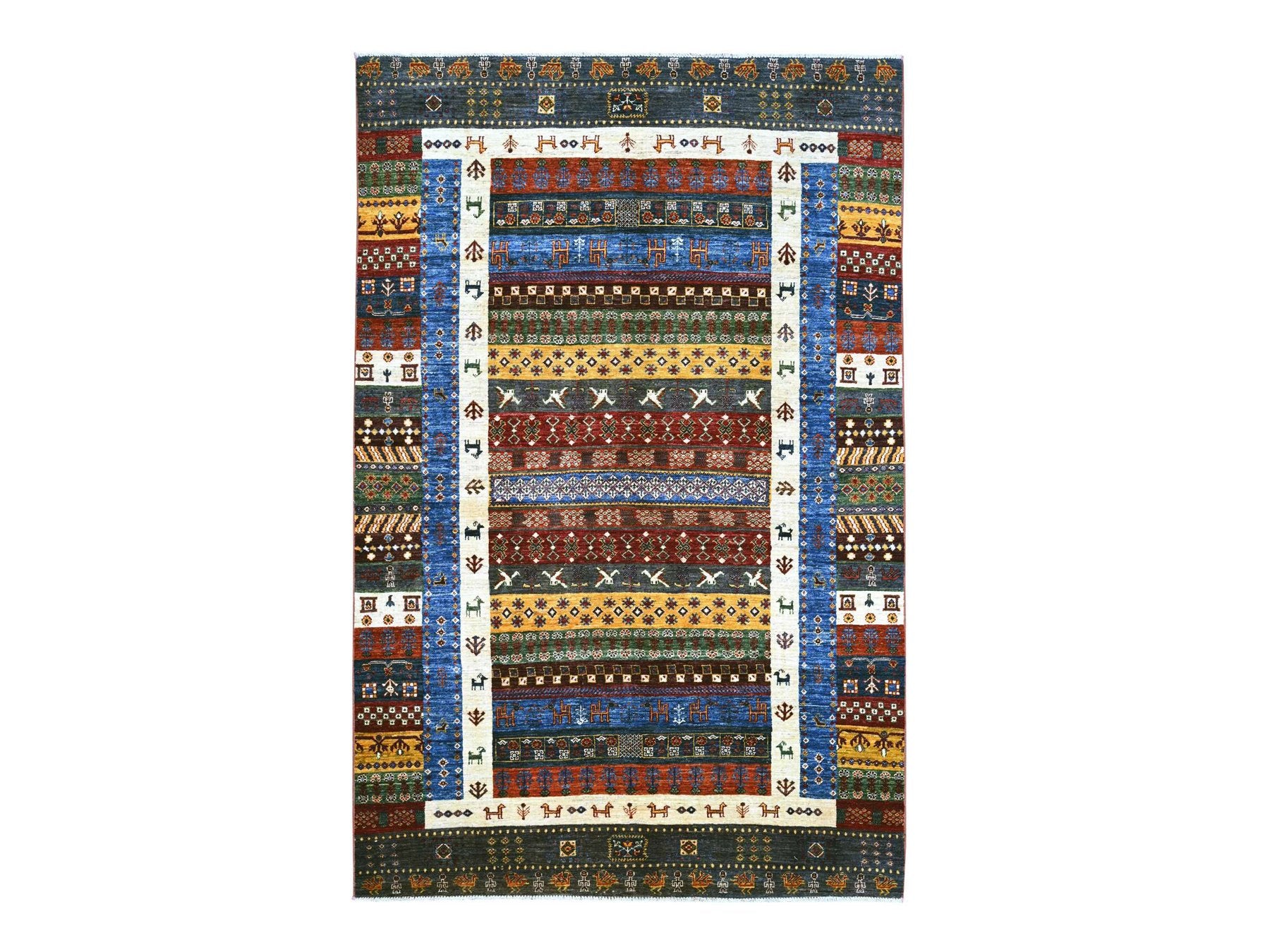 Multicolored 5'8" x 8'10" Tribal & Geometric Hand knotted Wool Rug - Sku: O022775