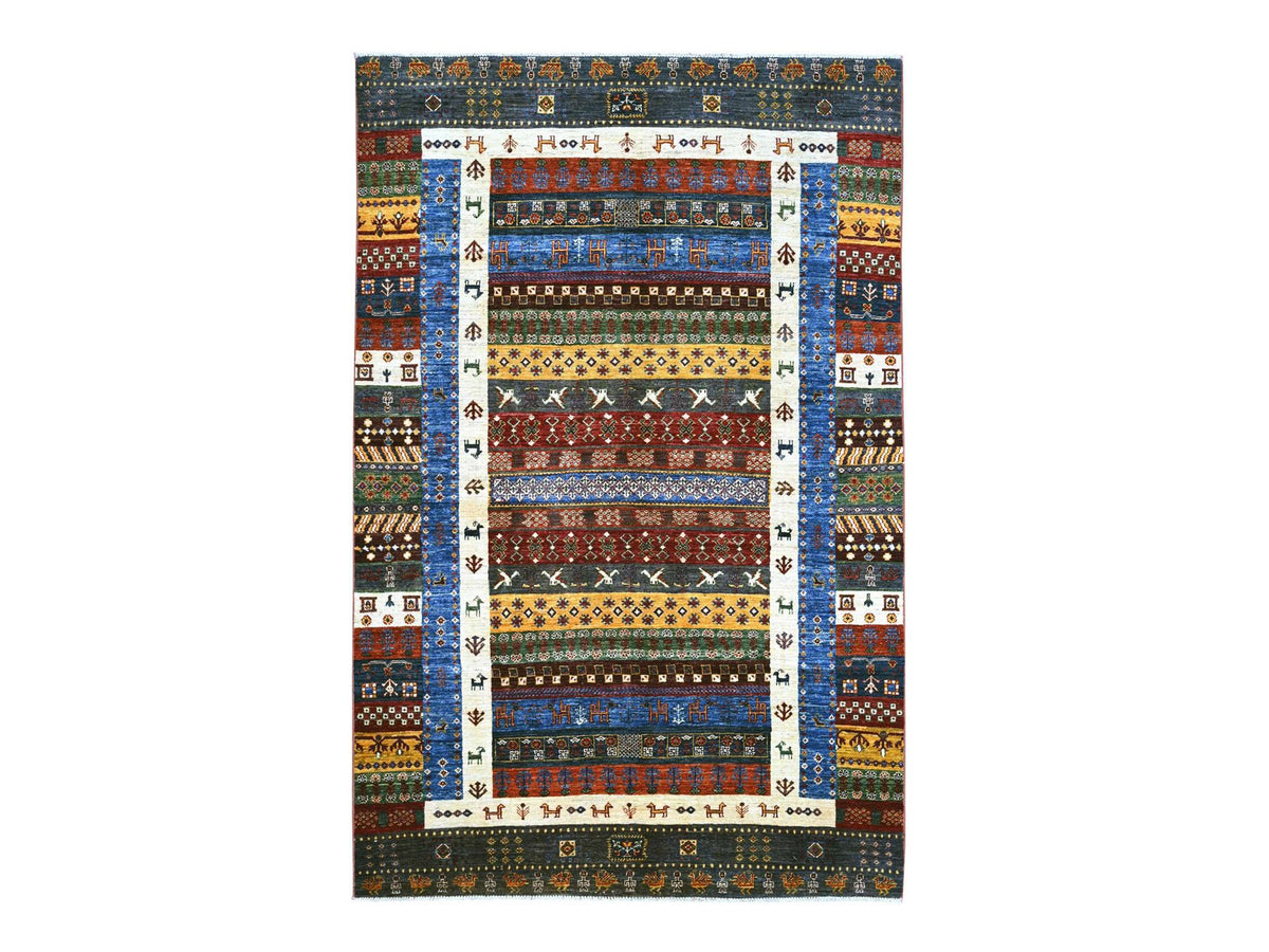 Gabbeh Tribal & Geometric hand-knotted wool rug in Multicolored, 5'8" x 8'10" — SKU O022775