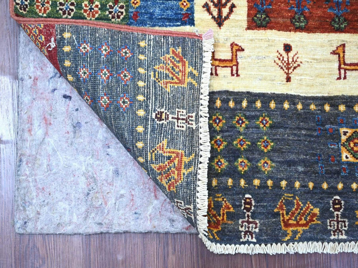 Gabbeh Tribal & Geometric hand-knotted wool rug in Multicolored, 5'8" x 8'10" — SKU O022775 (view 2)