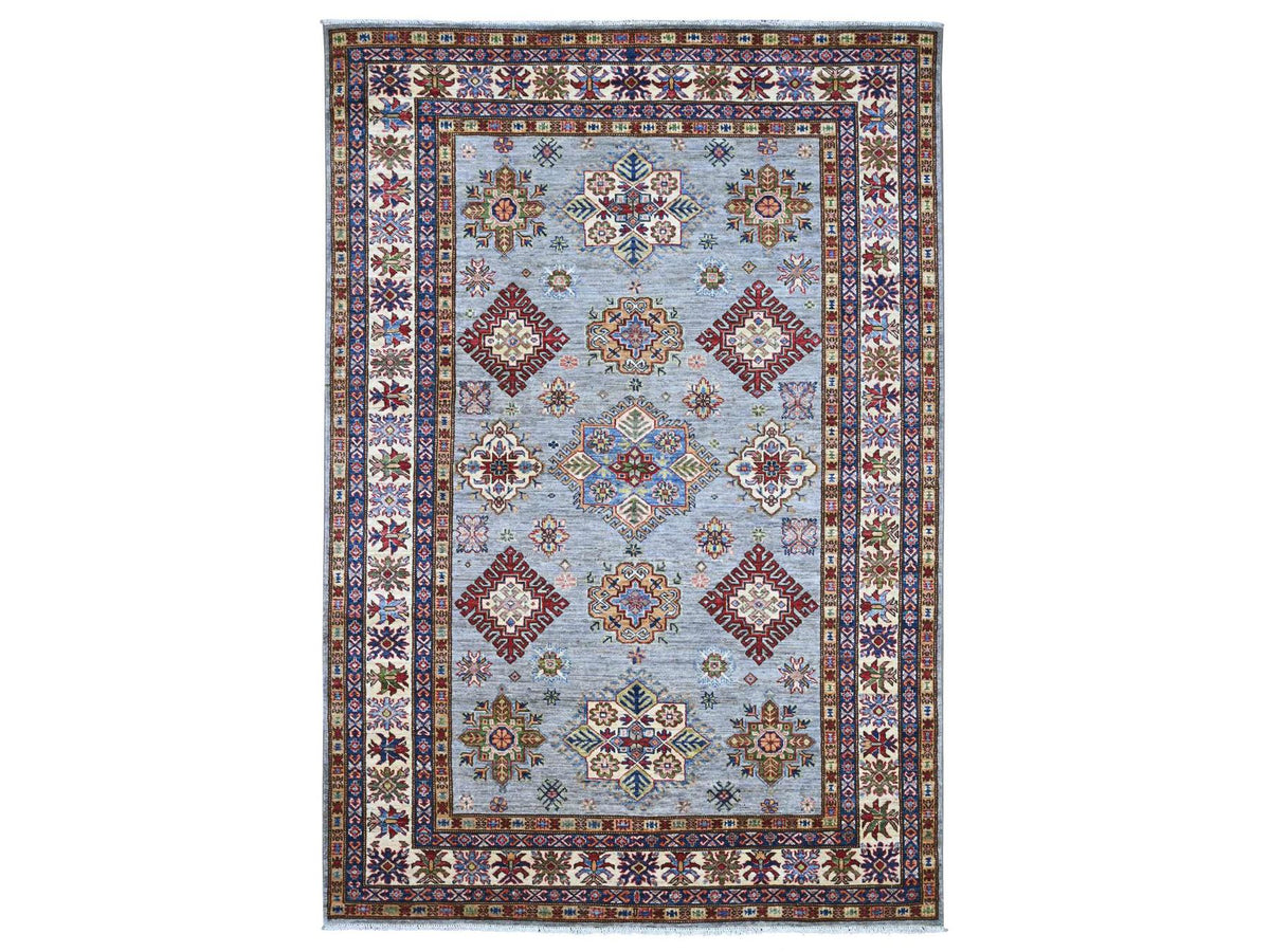 Kazak Tribal & Geometric hand-knotted wool rug in Gray & Ivory, 5'8" x 8'5" — SKU O022777