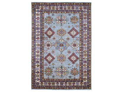 Kazak Tribal & Geometric hand-knotted wool rug in Gray & Ivory, 5'8" x 8'5" — SKU O022777