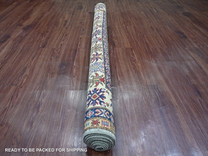 Kazak Tribal & Geometric hand-knotted wool rug in Gray & Ivory, 5'8" x 8'5" — SKU O022777 (view 4)