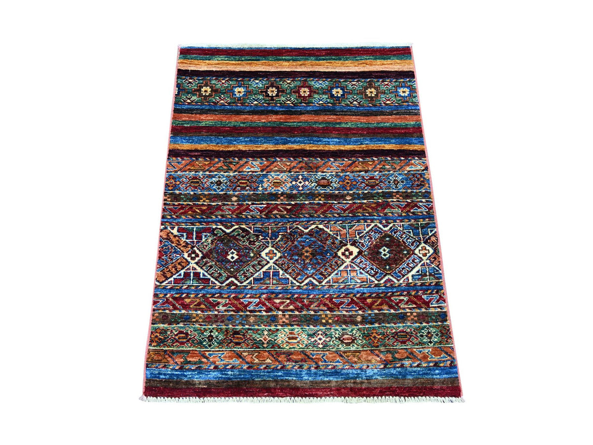 Kazak Tribal & Geometric hand-knotted wool rug in Multicolored, 2'8" x 3'8" — SKU O022780