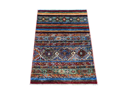 Kazak Tribal & Geometric hand-knotted wool rug in Multicolored, 2'8" x 3'8" — SKU O022780