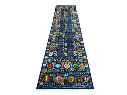 Blue 2'10" x 11'9" Tribal & Geometric Hand knotted Wool Rug - Sku: O022787