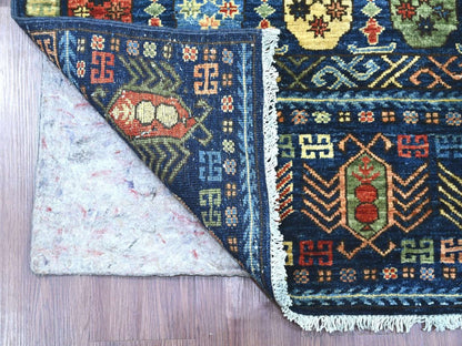 Blue 2'10" x 11'9" Tribal & Geometric Hand knotted Wool Rug - Sku: O022787