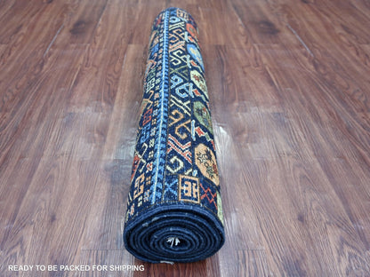 Blue 2'10" x 11'9" Tribal & Geometric Hand knotted Wool Rug - Sku: O022787