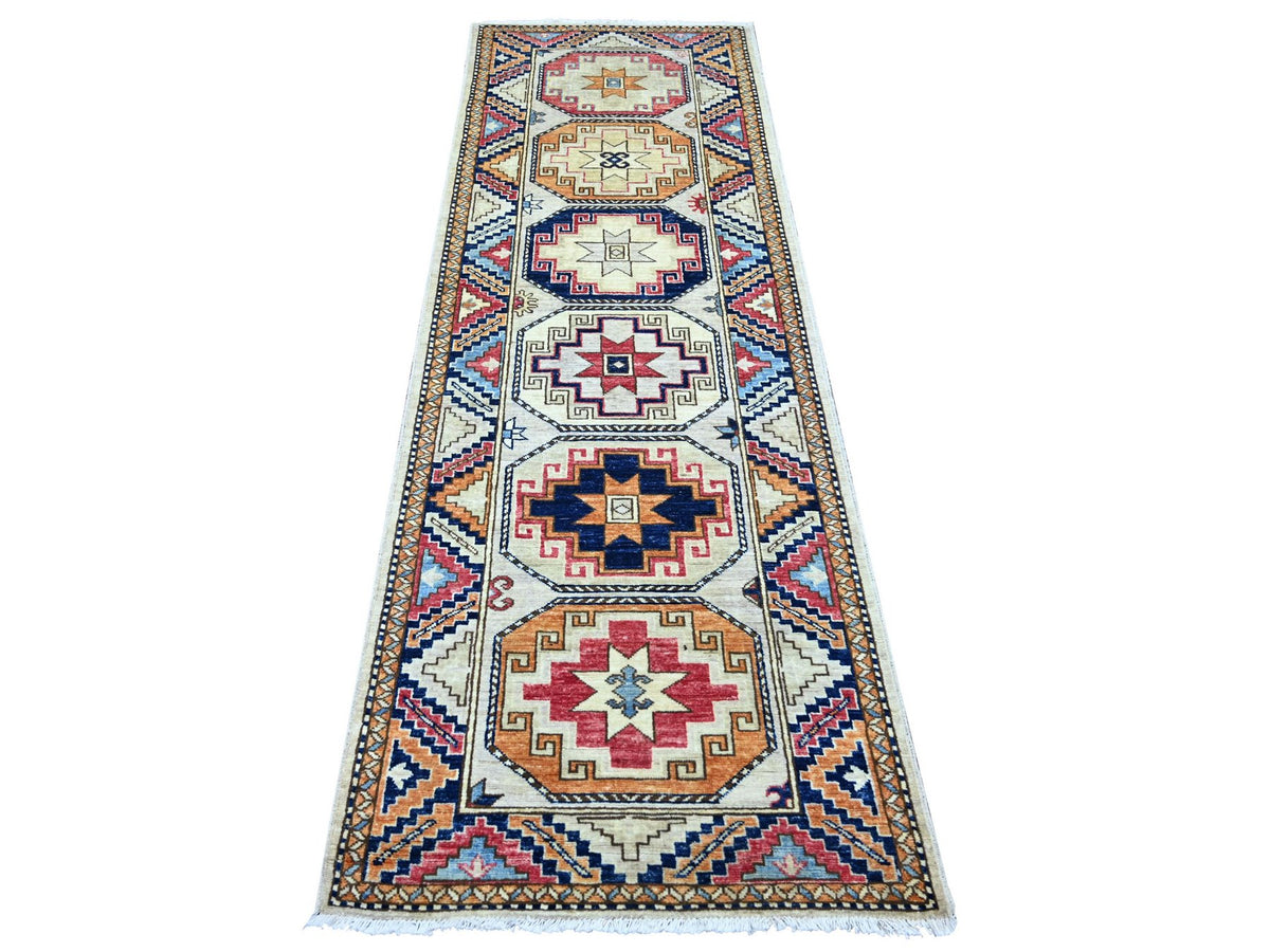 Ersari Tribal & Geometric hand-knotted wool runner in Ivory & Colorful, 2'8" x 7'10" — SKU O022789