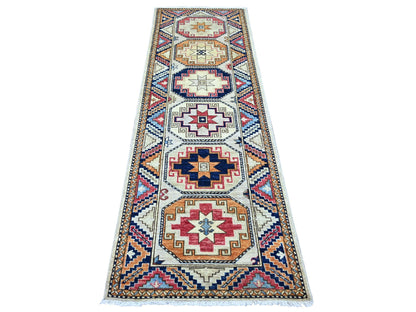 Ersari Tribal & Geometric hand-knotted wool runner in Ivory & Colorful, 2'8" x 7'10" — SKU O022789