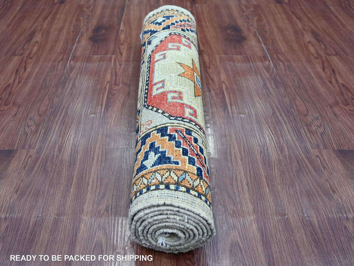 Ersari Tribal & Geometric hand-knotted wool runner in Ivory & Colorful, 2'8" x 7'10" — SKU O022789 (view 4)