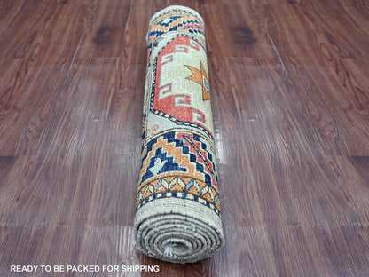 Ersari Tribal & Geometric hand-knotted wool runner in Ivory & Colorful, 2'8" x 7'10" — SKU O022789 (view 4)