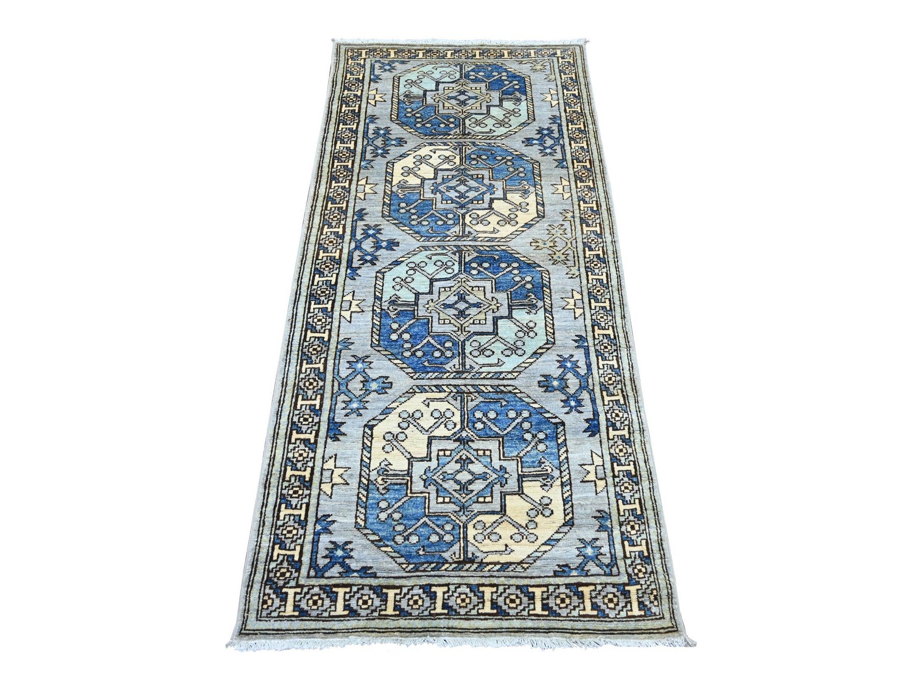 Ersari Tribal & Geometric hand-knotted wool runner in Gray & Ivory, 2'9" x 6' — SKU O022790