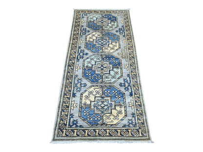 Ersari Tribal & Geometric hand-knotted wool runner in Gray & Ivory, 2'9" x 6' — SKU O022790