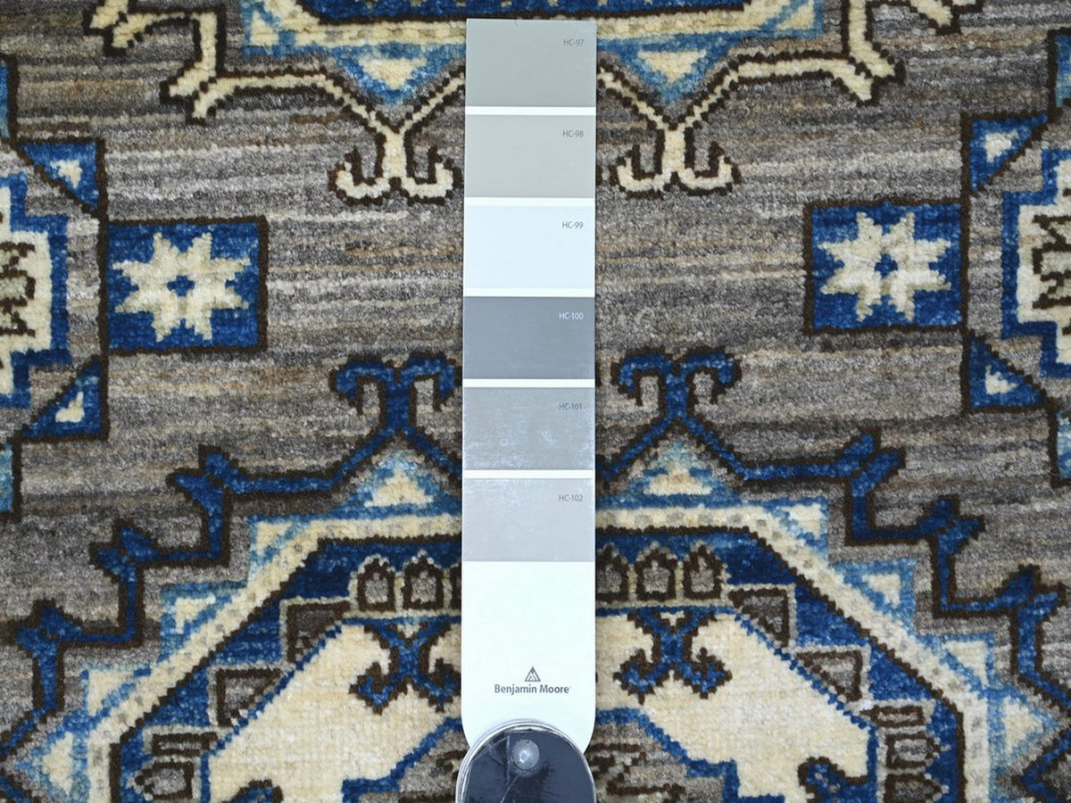 Ersari Tribal & Geometric hand-knotted wool rug in Gray & Blue, 3' x 4'8" — SKU O022794 (view 3)