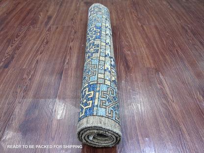 Ersari Tribal & Geometric hand-knotted wool rug in Gray & Blue, 3' x 4'8" — SKU O022794 (view 4)