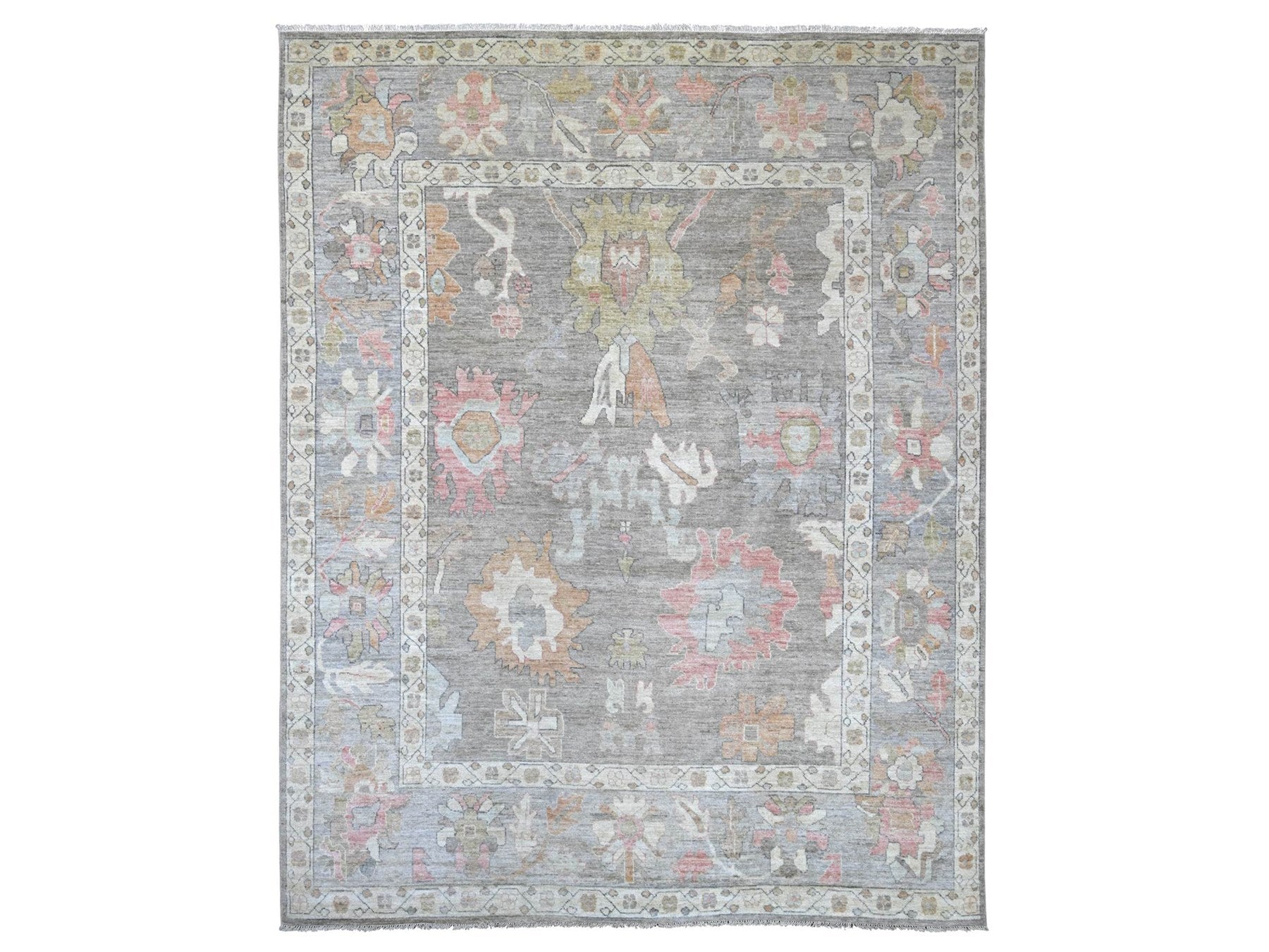 Brown 9'1" x 11'9" Oushak And Peshawar Hand knotted Wool Rug - Sku: O022796