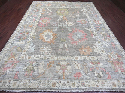 Brown 9'1" x 11'9" Oushak And Peshawar Hand knotted Wool Rug - Sku: O022796