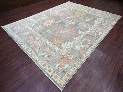 Brown 9'1" x 11'9" Oushak And Peshawar Hand knotted Wool Rug - Sku: O022796