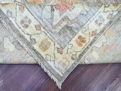 Brown 9'1" x 11'9" Oushak And Peshawar Hand knotted Wool Rug - Sku: O022796