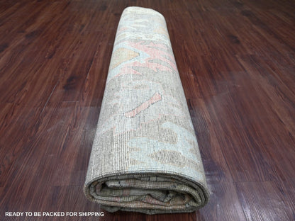 Brown 9'1" x 11'9" Oushak And Peshawar Hand knotted Wool Rug - Sku: O022796