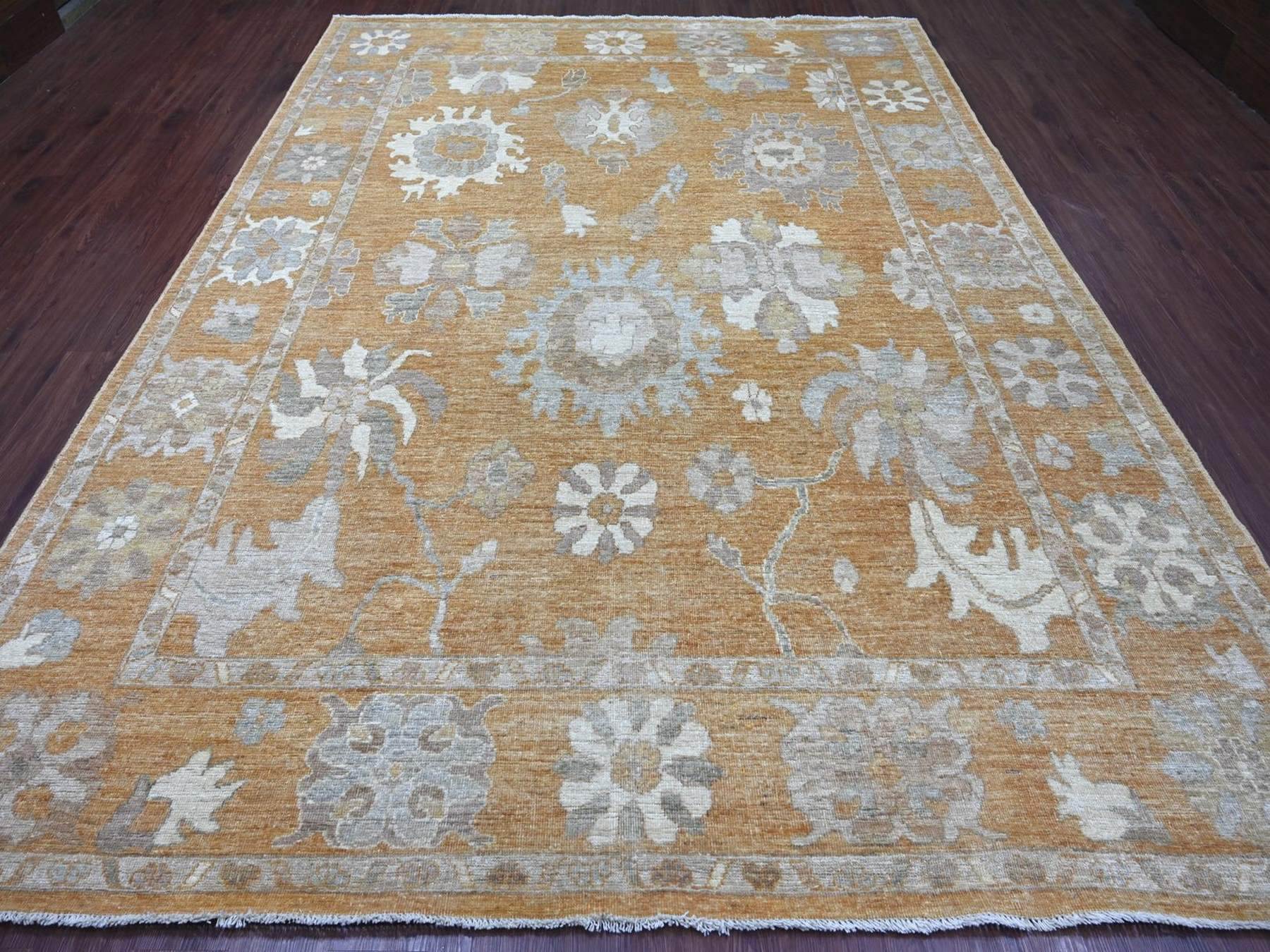 Brown 8'9" x 11'9" Oushak And Peshawar Hand knotted Wool Rug - Sku: O022797