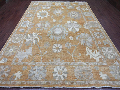 Brown 8'9" x 11'9" Oushak And Peshawar Hand knotted Wool Rug - Sku: O022797