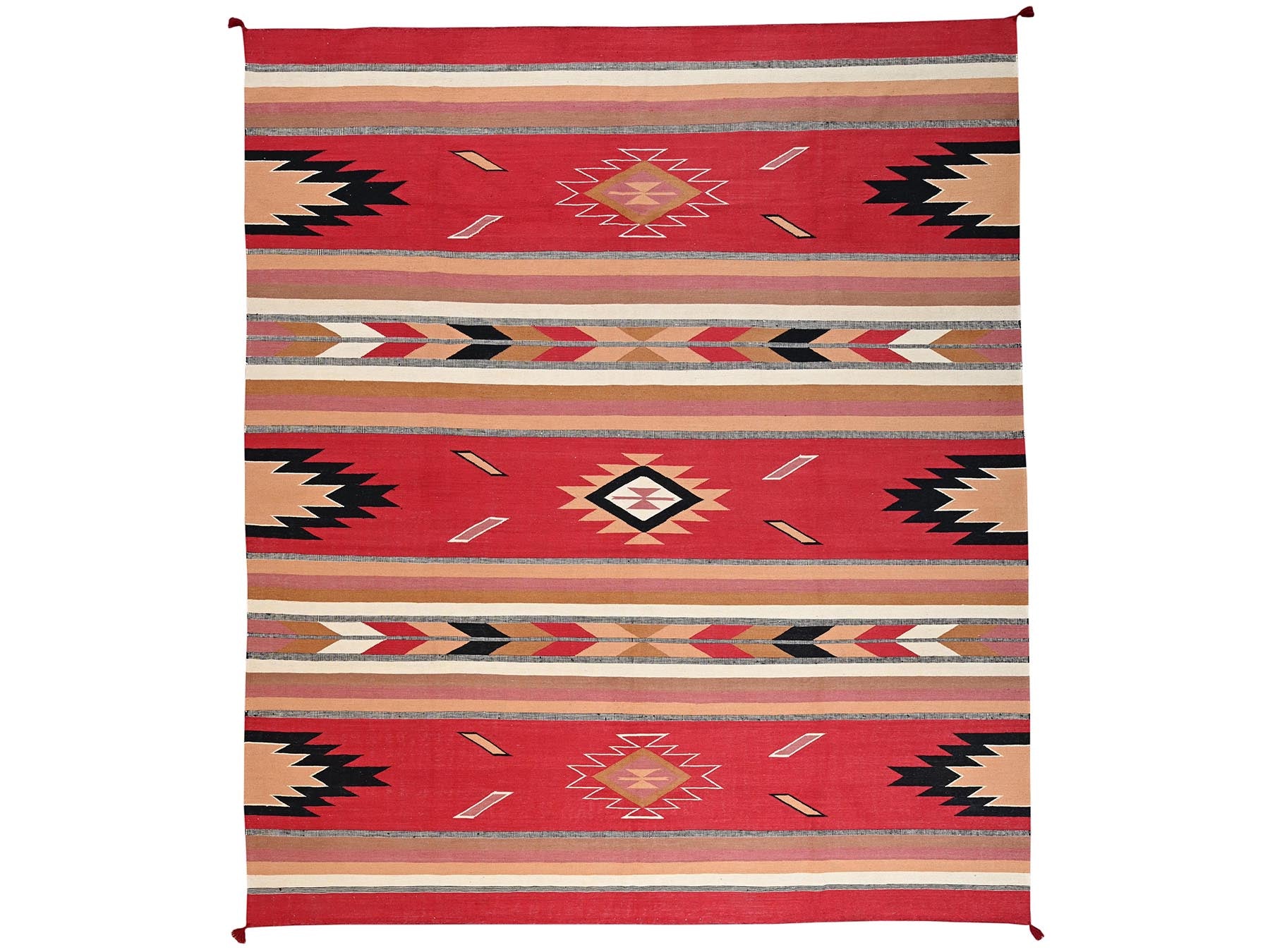 Flat-Weave hand-knotted wool rug in Red, 12'1" x 14'2" — SKU O02279
