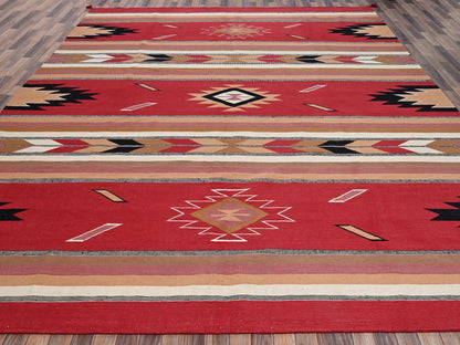 Flat-Weave hand-knotted wool rug in Red, 12'1" x 14'2" — SKU O02279 (view 2)