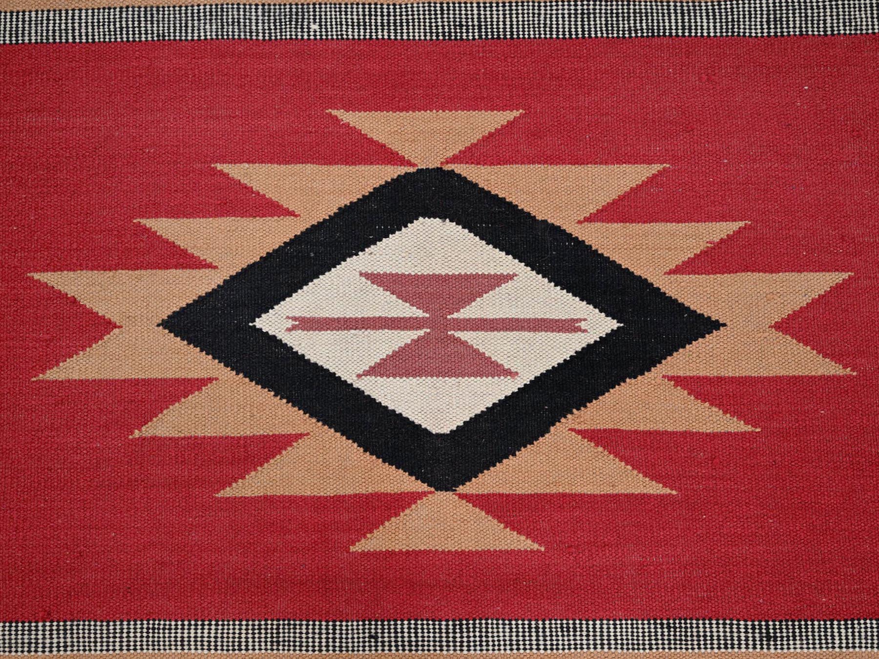 Flat-Weave hand-knotted wool rug in Red, 12'1" x 14'2" — SKU O02279 (view 4)