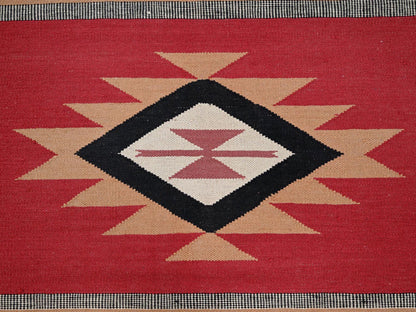 Flat-Weave hand-knotted wool rug in Red, 12'1" x 14'2" — SKU O02279 (view 4)