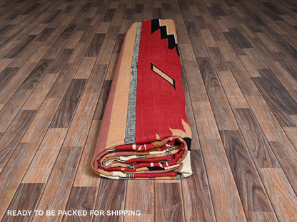 Flat-Weave hand-knotted wool rug in Red, 12'1" x 14'2" — SKU O02279 (view 6)