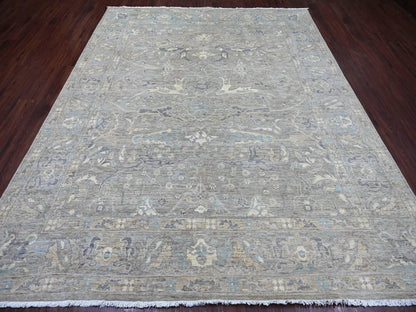 Peshawar Tribal & Geometric hand-knotted wool rug in Gray & Light Blue, 7'11" x 9'11" — SKU O022800 (view 2)