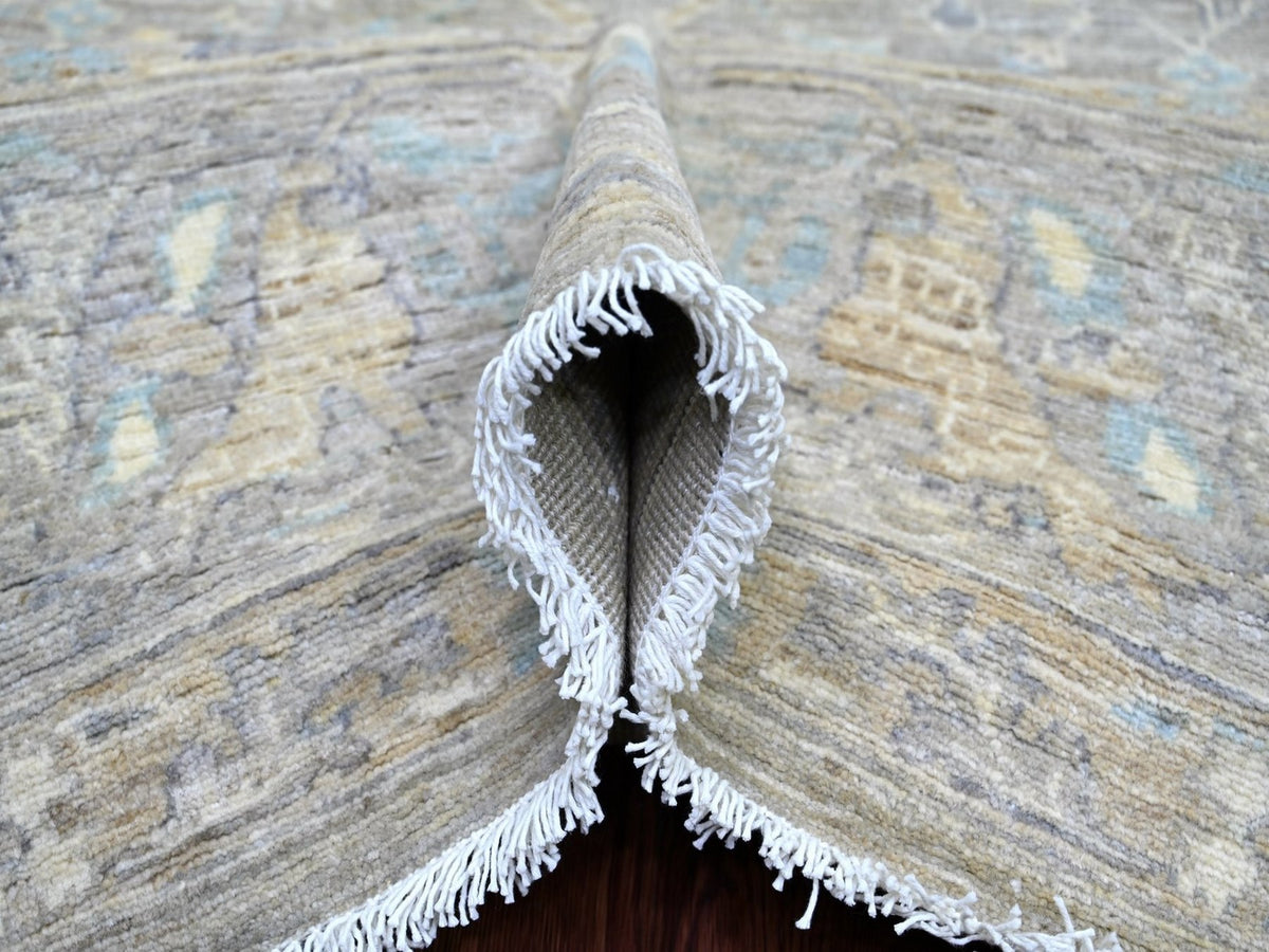 Peshawar Tribal & Geometric hand-knotted wool rug in Gray & Light Blue, 7'11" x 9'11" — SKU O022800 (view 5)