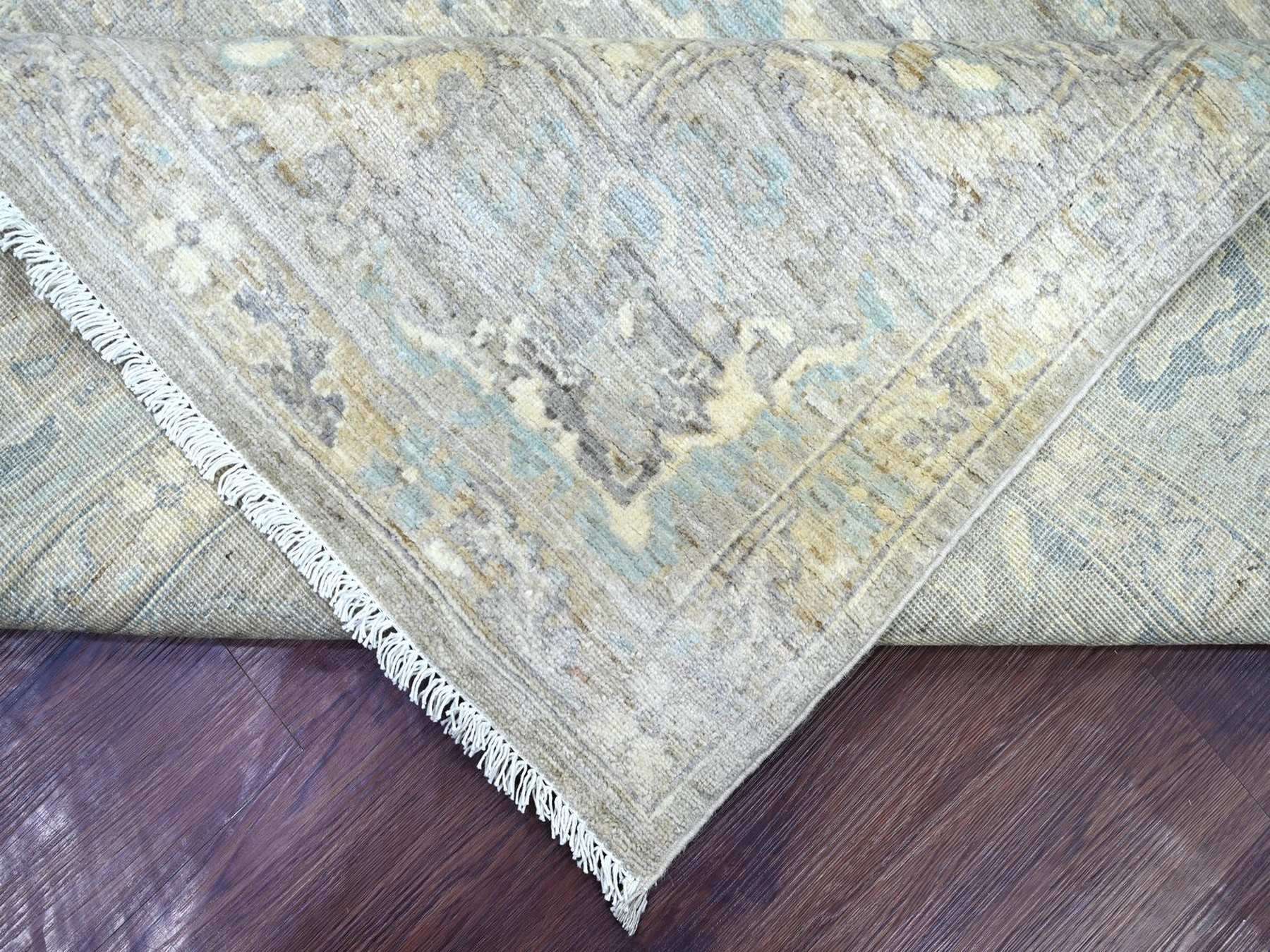 Peshawar Tribal & Geometric hand-knotted wool rug in Gray & Light Blue, 7'11" x 9'11" — SKU O022800 (view 6)