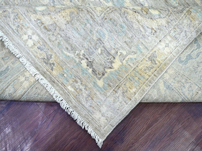 Peshawar Tribal & Geometric hand-knotted wool rug in Gray & Light Blue, 7'11" x 9'11" — SKU O022800 (view 6)