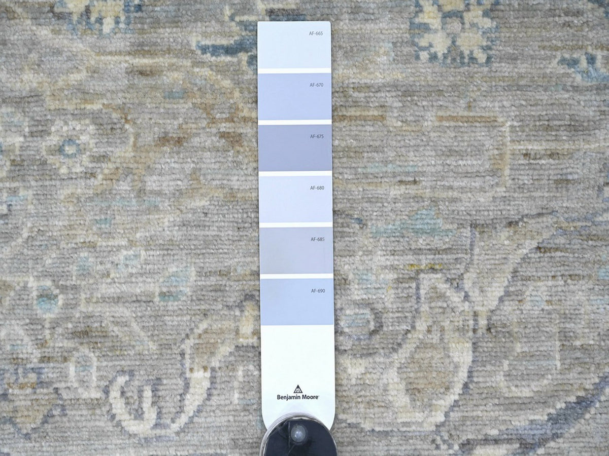 Peshawar Tribal & Geometric hand-knotted wool rug in Gray & Light Blue, 7'11" x 9'11" — SKU O022800 (view 7)