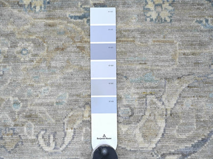 Peshawar Tribal & Geometric hand-knotted wool rug in Gray & Light Blue, 7'11" x 9'11" — SKU O022800 (view 7)