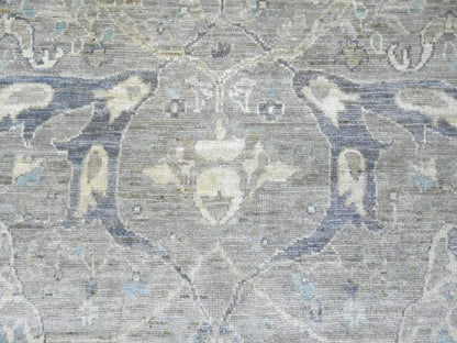 Peshawar Tribal & Geometric hand-knotted wool rug in Gray & Light Blue, 7'11" x 9'11" — SKU O022800 (view 8)