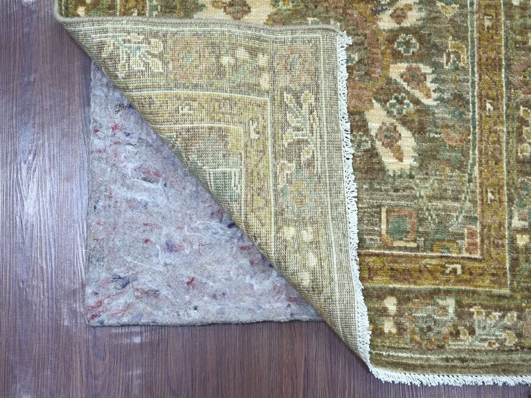 Green 2'6" x 6'2" Oushak And Peshawar Hand knotted Wool Rug - Sku: O022801