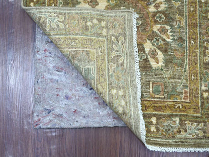 Green 2'6" x 6'2" Oushak And Peshawar Hand knotted Wool Rug - Sku: O022801