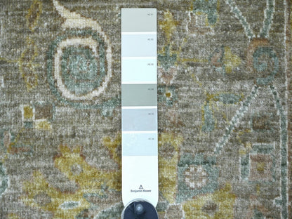 Green 2'6" x 6'2" Oushak And Peshawar Hand knotted Wool Rug - Sku: O022801