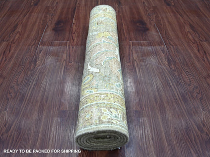 Green 2'6" x 6'2" Oushak And Peshawar Hand knotted Wool Rug - Sku: O022801