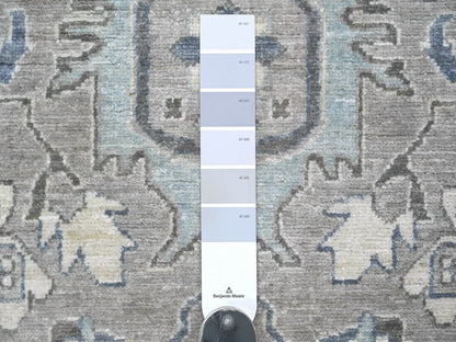 Heriz Oushak hand-knotted wool runner in Gray & Ivory, 2'7" x 6'3" — SKU O022802 (view 3)