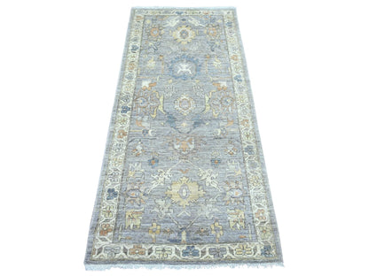 Heriz Oushak hand-knotted wool runner in Gray & Ivory, 2'9" x 6' — SKU O022804