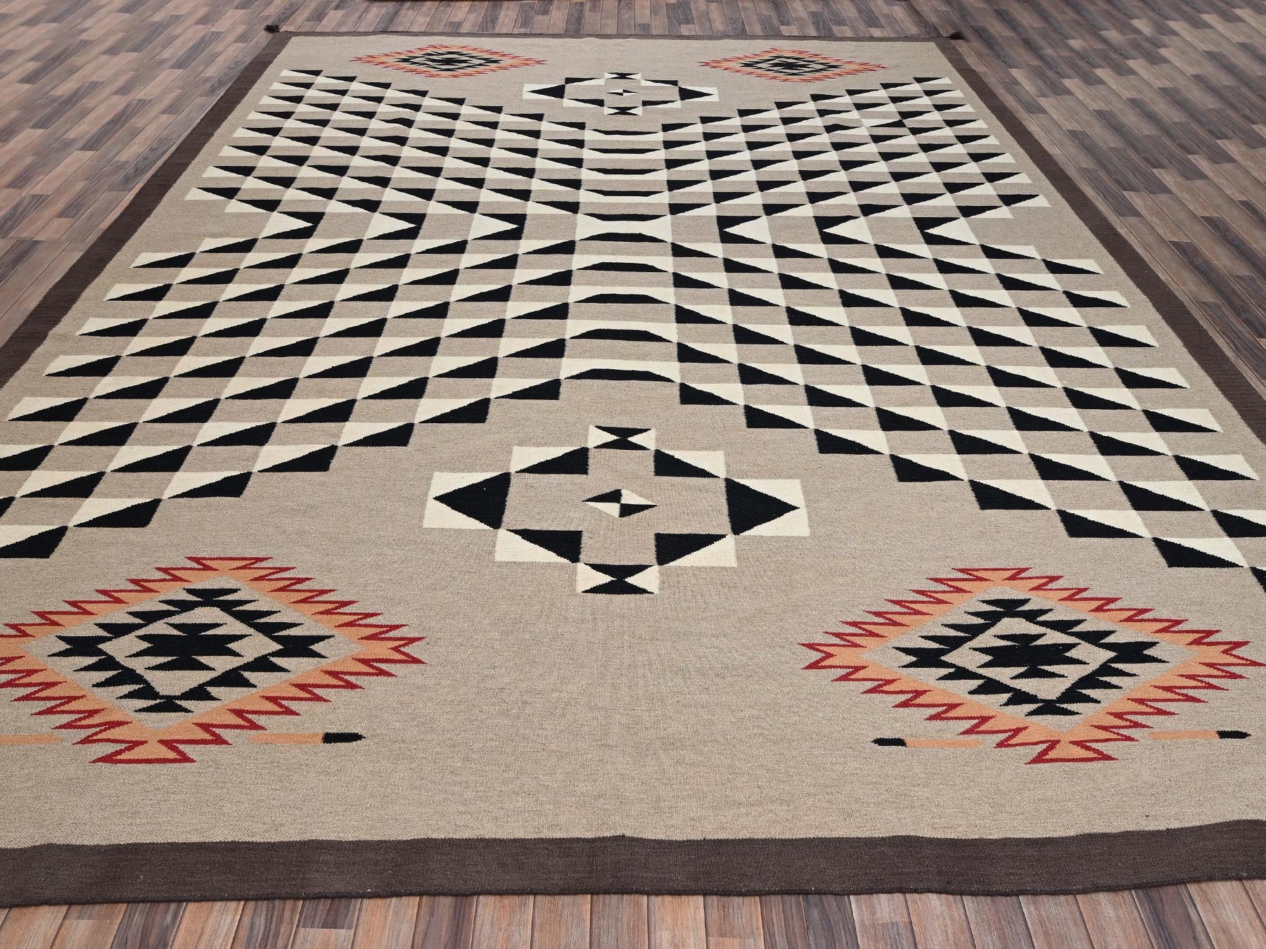 Brown 12'2" x 14'9" Flat Weave Hand woven Wool Rug - Sku: O02280