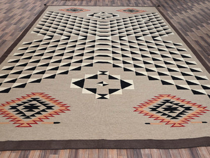 Brown 12'2" x 14'9" Flat Weave Hand woven Wool Rug - Sku: O02280