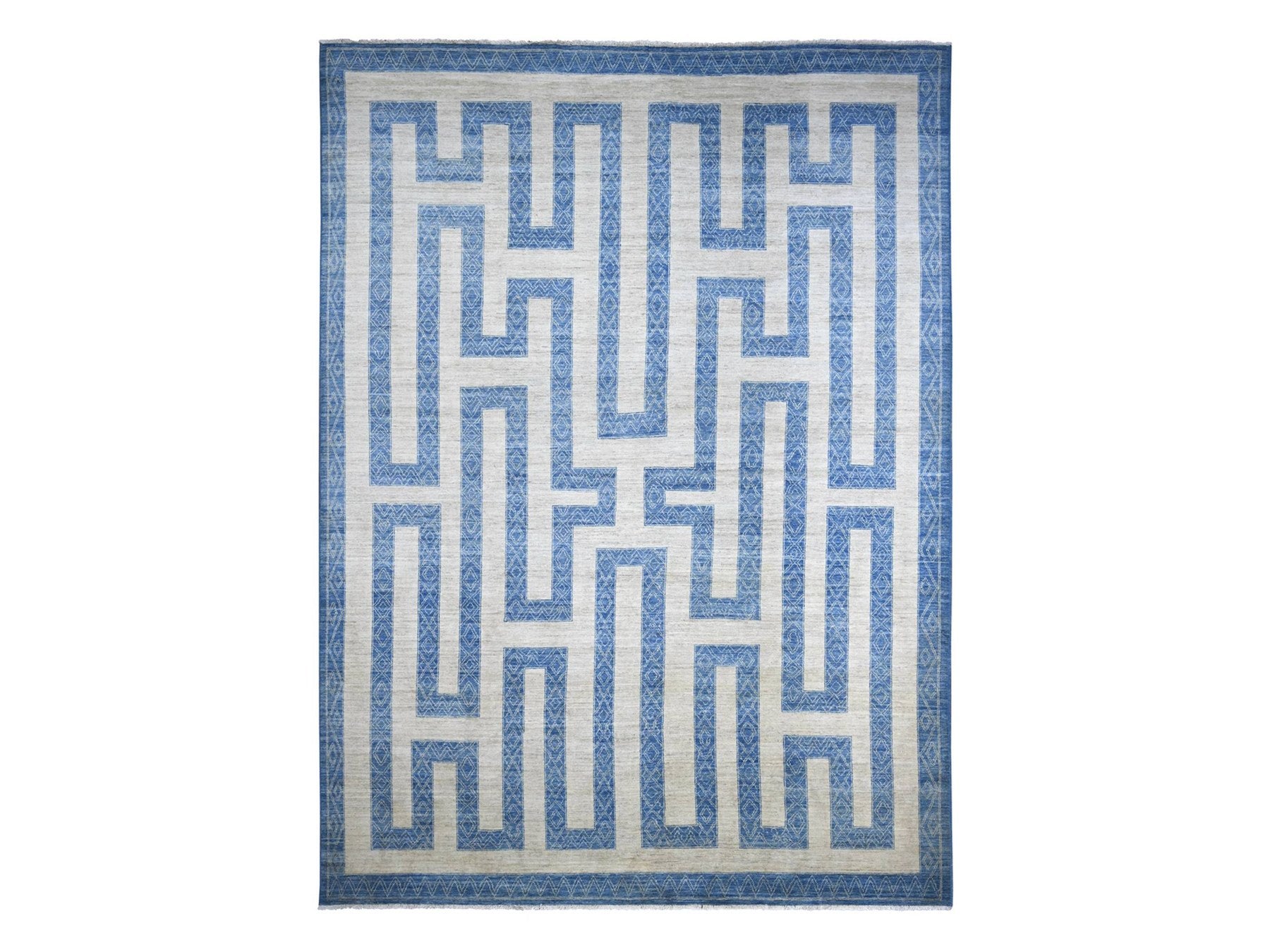 Blue 9'10" x 13'6" Oushak And Peshawar Hand knotted Wool Rug - Sku: O022810