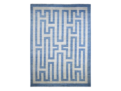 Blue 9'10" x 13'6" Oushak And Peshawar Hand knotted Wool Rug - Sku: O022810