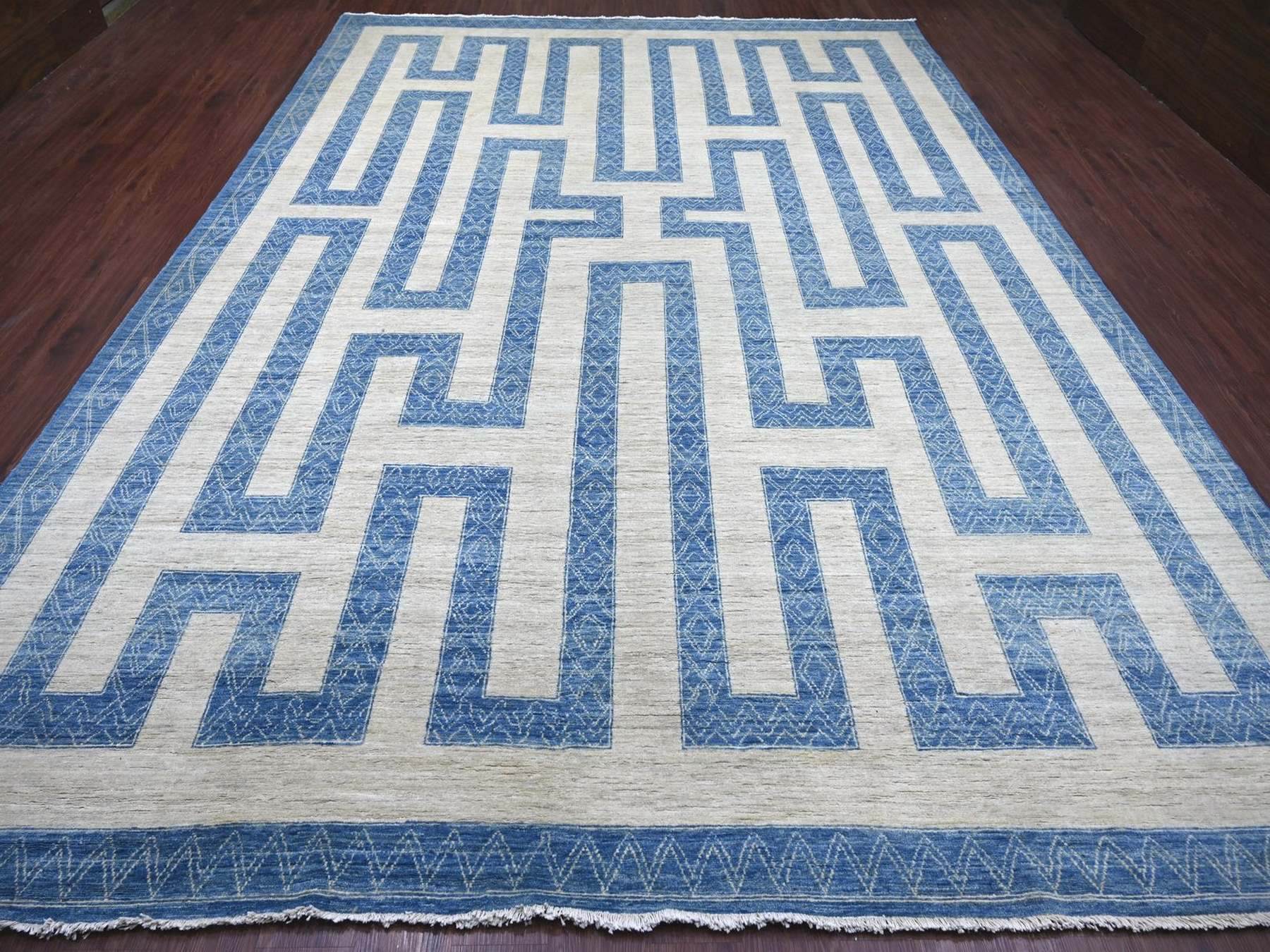 Blue 9'10" x 13'6" Oushak And Peshawar Hand knotted Wool Rug - Sku: O022810